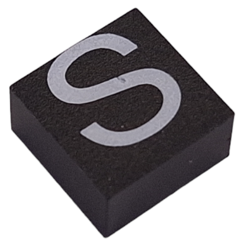 Lego Modulex Tile 2 x 2 with White 'S' Print, without Internal Supports / Modulex Black