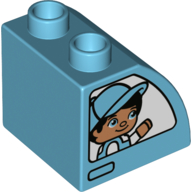 Lego Duplo Brick 2 x 2 x 1 1/2 with Curved Top, Boy with Cap Print / Medium Azure