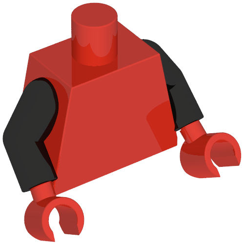 Lego Torso Jumpsuit, Reddish Brown Straps, Red Belt Buckle print (Deadpool Duck), Black Arms, Red Hands / Red