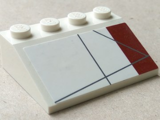 Lego Slope 33 3 x 4 with Dark Red Rectangle Pattern Model Left Side (Sticker) - Set 10215 / White
