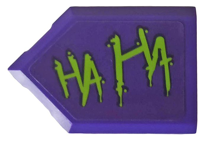 Lego Tile, Modified 2 x 3 Pentagonal with Lime 'HA HA' Pattern Model Right Side (Sticker) - Set 76159