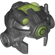 Lego Helmet Open Chin with Antenna, Studs on Sides and Trans-Bright Green Top, Front Light and Target Screen Print / Pearl Titanium