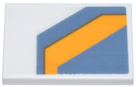 Lego Tile 2 x 3 with Sand Blue Panel and Angled Bright Light Orange Stripe Pattern Model Left Side (Sticker) - Set 75357