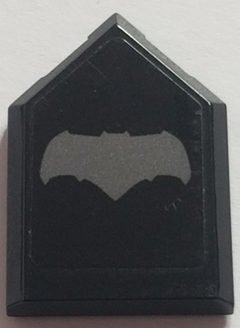 Lego Tile, Modified 2 x 3 Pentagonal with Flat Silver Bat on Black Background Pattern (Sticker) - Set 76045 / Black