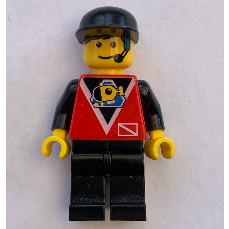Lego Marine Explorer, Red Shirt with Divers Logo, Black Cap, Headset