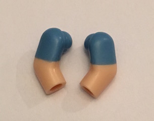 Lego Arm, (Matching Left and Right) Pair with Molded Medium Blue Short Sleeves  Pattern / Light Nougat