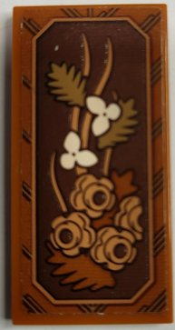 Lego Tile 2 x 4 with Wooden Panel with Dark Orange and Dark Tan Leaves, Tan and Nougat Flowers Pattern Model Left Side (Sticker) - Set 21344