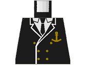 Lego Torso Boat Captain, Suit Double Breasted and Gold Anchor Logo Pattern / Black