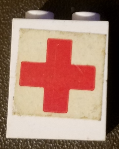 Lego Stickered Assembly 2 x 1 x 2 with Red Cross Pattern (Sticker) - Sets 386 / 770