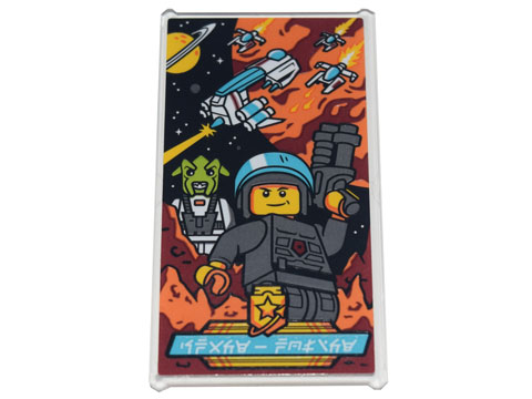 Lego Glass for Window 1 x 4 x 6 with Movie Poster with Ninjago Logogram 'SPACE-POLICE', Officer with Blaster and Alien Pattern (Sticker) - Set 71741