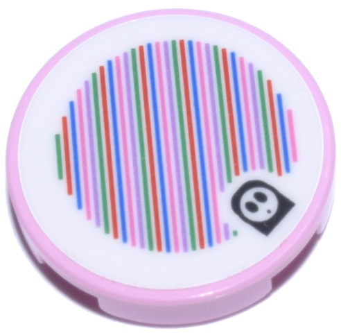 Lego Tile, Round 2 x 2 with Bottom Stud Holder with Super Mario Scanner Code Pink Shy Guy Pattern (Sticker) - Set 71434 / Bright Pink