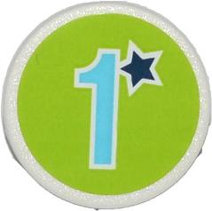 Lego Road Sign 2 x 2 Round with Clip with Dark Blue Star and Medium Azure Number 1 on Lime Background Pattern (Sticker) - Set 41056