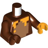 Lego Torso, Odd Hands, Pixelated Medium Nougat Chest, Orange Spots print, Reddish Brown Arms, Left Reddish Brown Hand, Right Bright Light Orange Hands / Reddish Brown