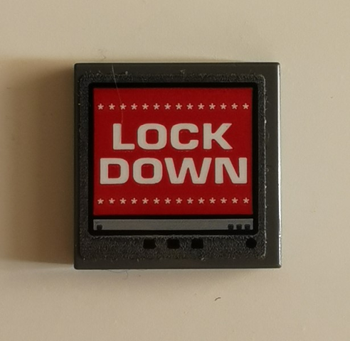 Lego Tile 2 x 2 with White 'LOCK DOWN' and Asterisks on Red Computer Screen Pattern (Sticker) - Set 70912