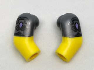 Lego Arm, (Matching Left and Right) Pair with Flat Silver Short Sleeves with Flowers Pattern / Yellow