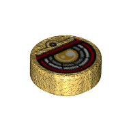 Lego Tile Round 1 x 1 with Yellow, White Light Bluish Grey and Dark Red Circles Print / Pearl Gold