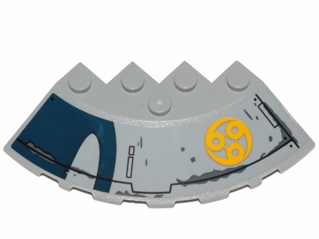 Lego Brick, Round Corner 6 x 6 with Slope 33 Edge, Facet Cutout with SW Hull Plates, Yellow Ado Eemon Emblem Pattern Model Right Side (Sticker) - Set 75233