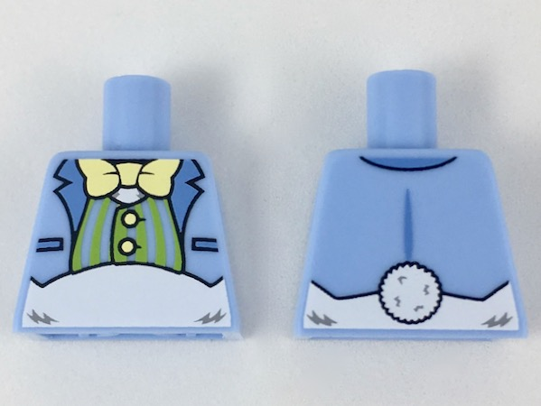 Lego Torso Suit Jacket with Lime Striped Vest, Bow Tie and White Fur Midriff Pattern (Easter Bunny) / Bright Light Blue