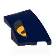 Lego Brick Wedged, Curved 3 x 2 with Stud Notch Right with Bright Light Orange/Black Eye Print / Dark Blue