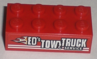 Lego Brick 2 x 4 with 'ED'S TOW TRUCK SERViCE' Pattern Model Right Side (Sticker) - Set 8195