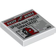 Lego Tile 2 x 2 with Newspaper Daily Bugle 'SPIDER-MAN FINALLY UNMASKED?' Print