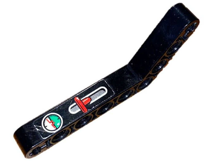 Lego Technic, Liftarm, Modified Bent Thick 1 x 9 (6 - 4) with Red Lever and Gauge Pattern Model Left Side (Sticker) - Set 8253