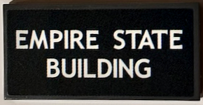 Lego Tile 2 x 4 with White 'EMPIRE STATE BUILDING' Pattern (Sticker) - Set 854030 / Dark Bluish Gray