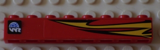Lego Brick 1 x 8 with Yellow Flames and World Racers Logo Pattern Model Right Side (Stickers) - Set 8897 / Red