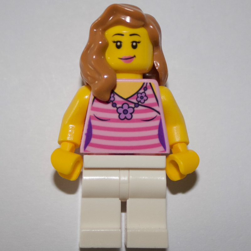 Lego Bright Pink Torso, White Legs, Medium Nougat Hair