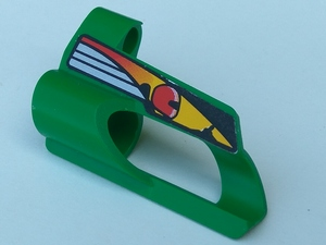 Lego Technic, Panel Fairing # 6 Small Short, Large Hole, Side B with Driver in Red Helmet Pattern (Sticker) - Set 8241 / Green