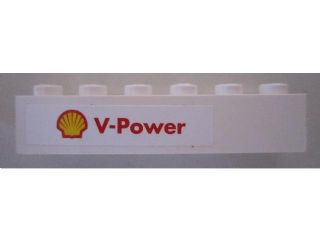 Lego Brick 1 x 6 with Shell Logo and 'V-Power' on White Background Pattern (Sticker) - Set 8673 / White