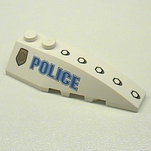 Lego Brick Wedged, Curved 6 x 2 Right with 'POLICE' Print / White