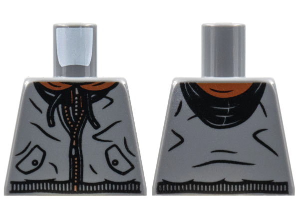 Lego Torso Hoodie, Black Hood and Drawstrings, Reddish Brown Collar, Silver Zipper Pattern / Dark Bluish Gray