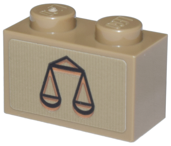 Lego Brick 1 x 2 with Black and Medium Nougat Court Scales of Justice Pattern (Sticker) - Set 76271