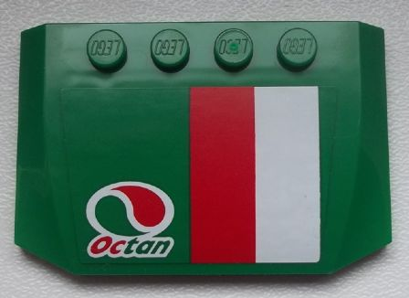 Lego Wedge 4 x 6 x 2/3 Triple Curved with Octan Logo and Red-White Stripe Pattern (Sticker) - Set 60025 / Green