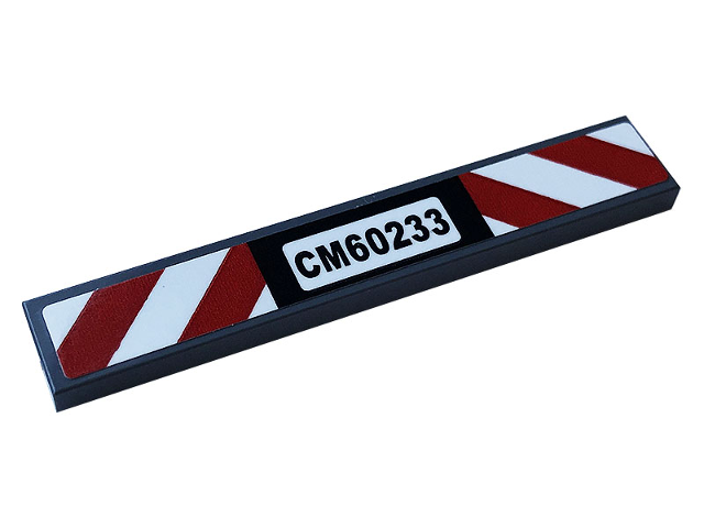 Lego Tile 1 x 6 with Black 'CM60223' and Red and White Danger Stripes Pattern (Sticker) - Set 60220 / Dark Bluish Gray