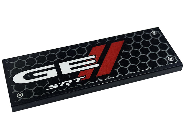 Lego Tile 2 x 6 with Honeycomb, White 'GE', 'SRT',  Rivets and Red Stripes Pattern Model Right Side (Sticker) - Set 76904 / Black