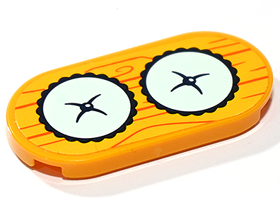 Lego Tile, Round 2 x 4 Oval with Light Aqua Cushions with Dark Blue Buttons on Orange Wood Grain Pattern (Sticker) - Set 41730