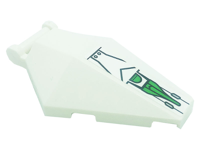 Lego Windscreen 6 x 4 x 1 Hexagonal with Bar Handle with Silver Dots, Black Lines and Bright Green Pattern (Sticker) - Set 80020 / White