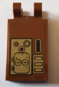 Lego Tile, Modified 2 x 3 with 2 Clips with Gold Mechanical Pattern (Sticker) - Set 75059 / Reddish Brown