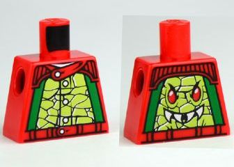 Lego Torso Racers with 5 Buttons, Lime Reptile Scales Front, Reptile Head Back Pattern / Red