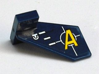 Lego Tail Shuttle, Small with Yellow 'A' and Silver Lines Pattern on Right Side (Sticker) - Set 8631 / Dark Blue