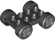 Lego Duplo Car Base 2 x 4 with Black Tires and Silver 4 Spoke Spinner Wheels Pattern (88760 / 88762c01pb15)