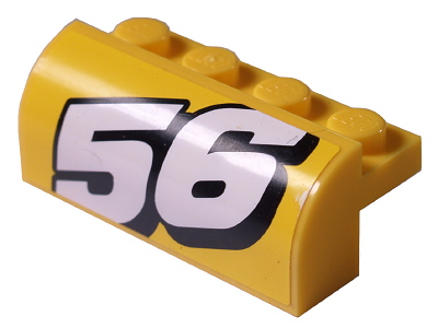 Lego Slope, Curved 2 x 4 x 1 1/3 with 4 Recessed Studs with White Number 56 Pattern Model Left Side (Sticker) - Set 8183 / Yellow