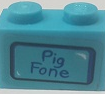 Lego Brick 1 x 2 with 'Pig Fone' Pattern (Sticker) - Set 75824