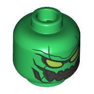 Lego Minifig Head Green Goblin, Armour Plating, Lime Eyes, Silver Mouth, Sharp Teeth / Green