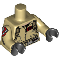 Lego Torso Jumpsuit with 'E.S.' ID Badge Print, Tan Arms with Ghostbusters Logo, Black Hands / Tan