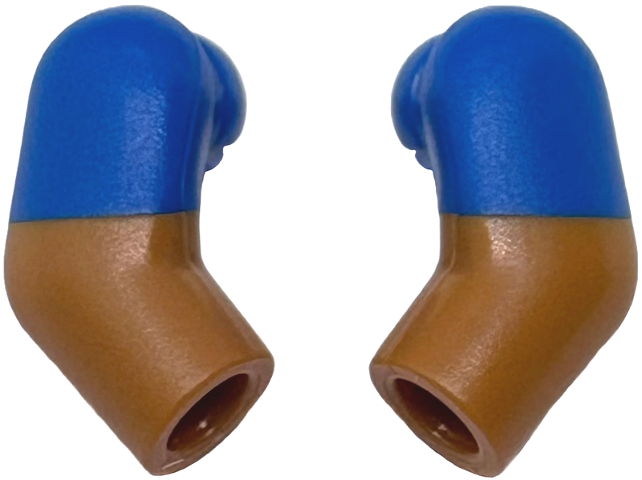 Lego Arm, (Matching Left and Right) Pair with Molded Blue Short Sleeves  Pattern / Medium Nougat