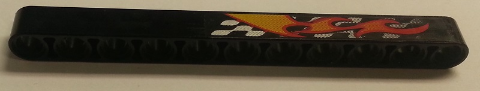 Lego Technic, Liftarm Thick 1 x 11 with Flames and Silver Checkered Pattern Model Left Side (Sticker) - Set 8645 / Black