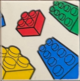 Lego Tile 2 x 2 with Blue, Green, Red and Yellow Bricks Pattern / White